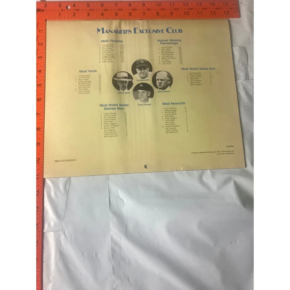 Vintage 1982 Macmillan Baseball Calendar MLB World Series History Retro Sports
